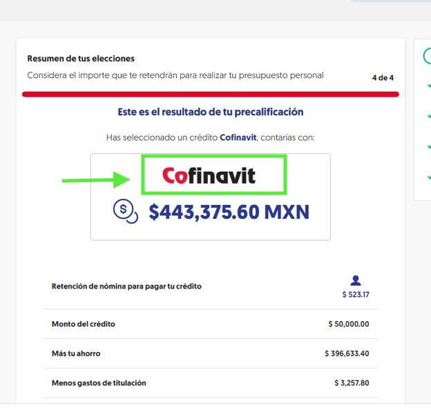 Así se ve la precalificación Cofinavit correcta en Mi Cuenta Infonavit: debe decir Cofinavit, no crédito Infonavit tradicional