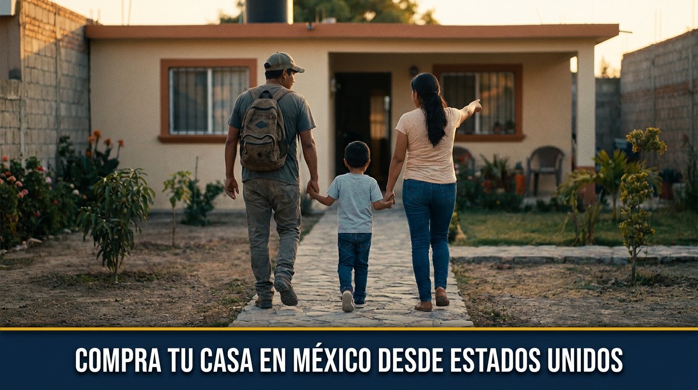 Familia comprando su casa en México desde Estados Unidos con hipoteca de Economía Americana