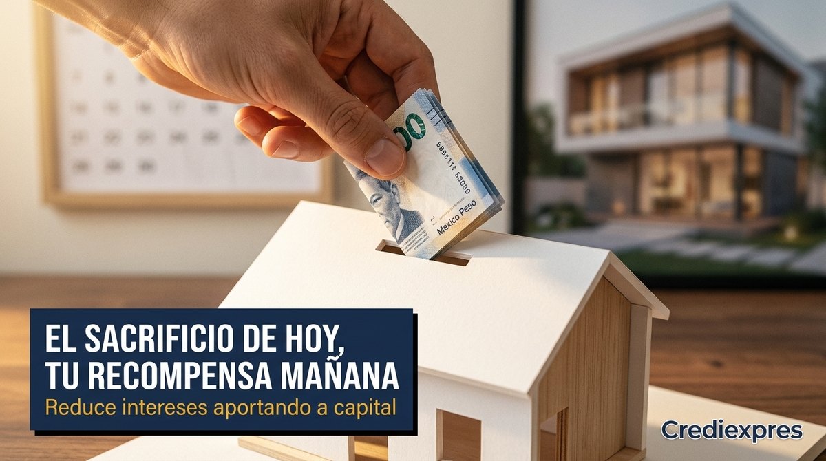 Aportación a capital de $100,000 en el mes 12: ahorro de $523,000 y 32 meses menos de hipoteca