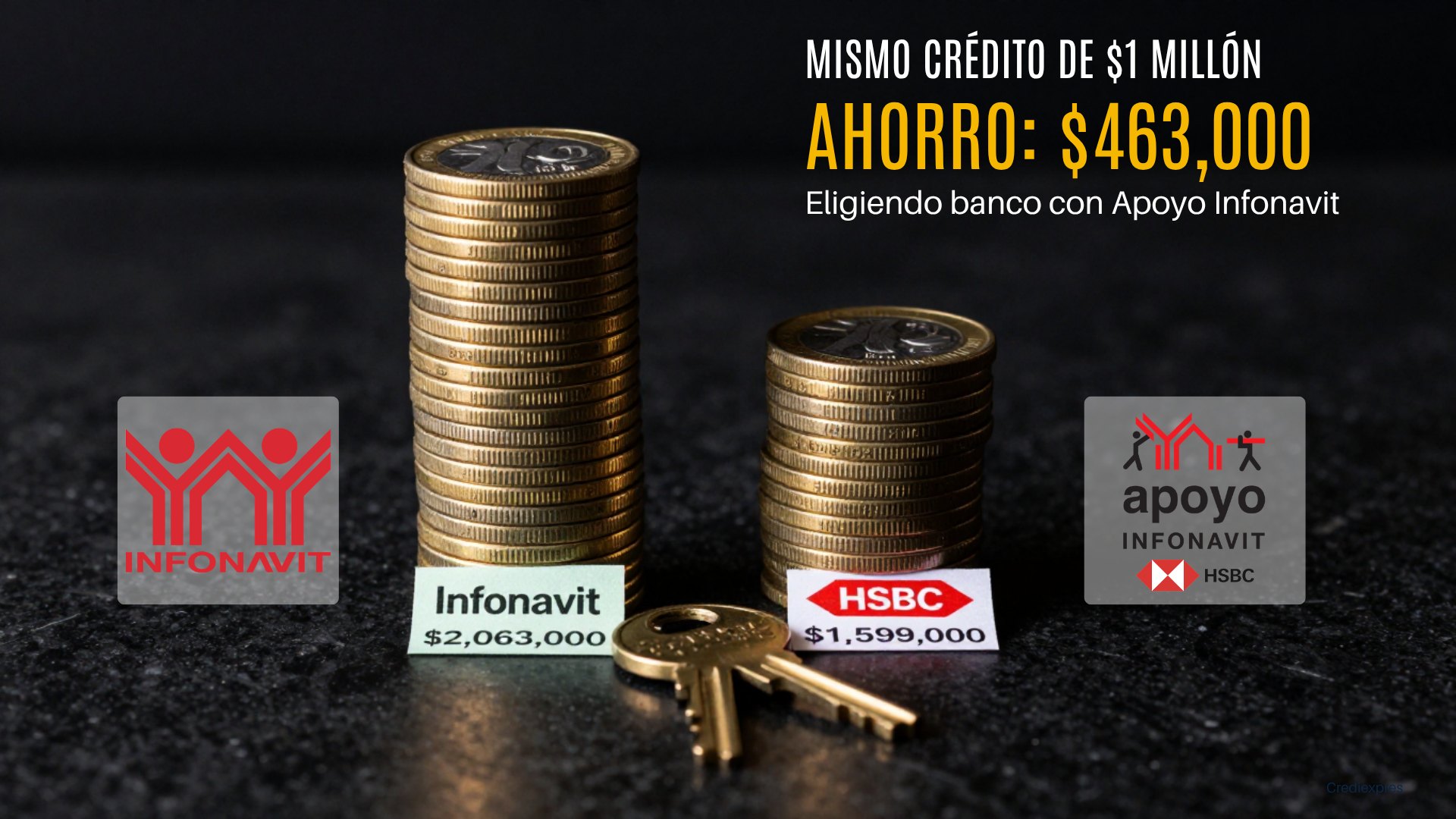 Mismo crédito de 1 millón de pesos: ahorro de 463 mil pesos eligiendo banco con Apoyo Infonavit en lugar de Infonavit tradicional