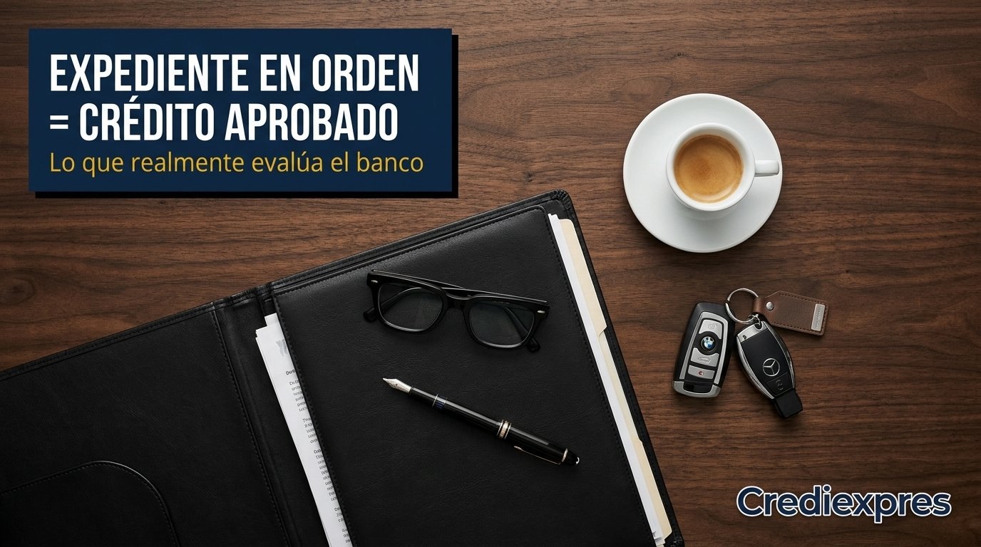 Expediente ordenado sobre un escritorio: tener la documentación completa es lo que realmente evalúa el banco